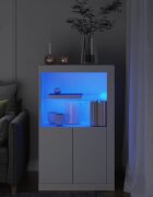 vidaXL Страничен шкаф с LED осветление бял инженерно дърво