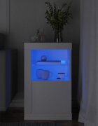 vidaXL Страничен шкаф с LED осветление бял инженерно дърво