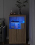 vidaXL Страничен шкаф с LED осветление дъб сонома инженерно дърво