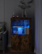 vidaXL Страничен шкаф с LED осветление опушен дъб инженерно дърво
