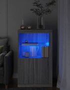 vidaXL Страничен шкаф с LED осветление сив сонома инженерно дърво