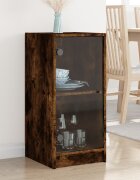 vidaXL Страничен шкаф със стъклени врати опушен дъб 35x37x755 cm