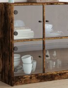 vidaXL Страничен шкаф със стъклени врати опушен дъб 68x37x755 cm