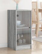 vidaXL Страничен шкаф със стъклени врати сив сонома 35x37x755 см