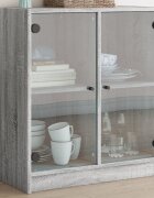 vidaXL Страничен шкаф със стъклени врати сив сонома 68x37x755 см