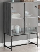 vidaXL Страничен шкаф със стъклени врати сив сонома 69x37x100 см