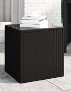 vidaXL Странична маса черна 40x37x405 см полиратан и закалено стъкло