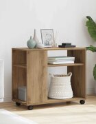 vidaXL Странична маса с колела дъб артизан 70x35x60 см инженерно дърво