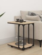 vidaXL Странична маса с колела дъб сонома 50x35x555см инженерно дърво
