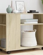 vidaXL Странична маса с колела дъб сонома 70x35x60 см инженерно дърво