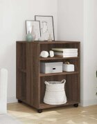 vidaXL Странична маса с колела кафяв дъб 55x60x78 см инженерно дърво