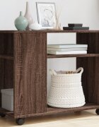 vidaXL Странична маса с колела кафяв дъб 70x35x60 см инженерно дърво