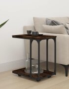 vidaXL Странична маса с колела опушен дъб 50x35x555см инженерно дърво