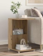 vidaXL Странична маса с колело Дъб 40 x 35 x 60 см Инженерна дървесина