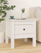 vidaXL Странична масичка бяла 40x40x39 см борово дърво масив