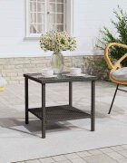 vidaXL Странична масичка черна 45x45x45 см полиратан и закалено стъкло