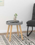 vidaXL Странична масичка сива 38x38x40 см инженерно дърво и бор масив
