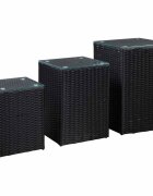 vidaXL Странични маси 3 бр със стъклен плот черни полиратан