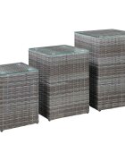 vidaXL Странични маси 3 бр със стъклен плот сиви полиратан