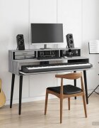 vidaXL Студио бюро Сив Сонома 130 x 425 x 36 см Инженерна дървесина