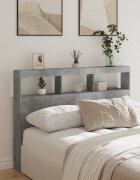 vidaXL Табла шкаф с LED бетонно сив 140x17x102 см