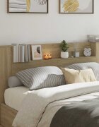 vidaXL Табла за легло с LED осветление Дъб сонома Инженерна дървесина