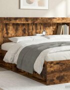 vidaXL Табла за легло със съхранение Пушена Дъб 215 x 185 x 100 см