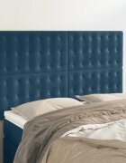 vidaXL Табла за легло тъмносиня 144x5x118/128 см кадифе