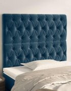 vidaXL Табла за легло тъмносиня 90x7x118/128 см кадифе