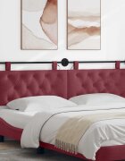 vidaXL Табла за легло висяща С LED осветление Виненочервен Текстил