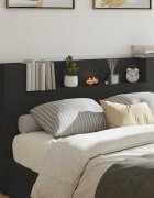 vidaXL Табла за съхранение с LED Черно Инженерна дървесина