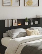 vidaXL Табла за съхранение с LED Черно Инженерна дървесина