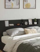 vidaXL Табла за съхранение с LED Черно Инженерна дървесина