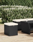 vidaXL Табуретка с възглавница черна 40x30x40 см полиратан