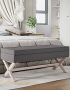 vidaXL Табуретка за съхранение тъмносива 110x45x49 см плат