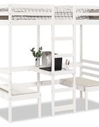 vidaXL Таванско легло с бюро и столове бял 75x190 см бор масив