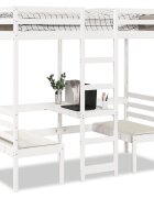 vidaXL Таванско легло с бюро и столове бял 80x200 см бор масив