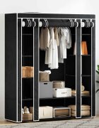 vidaXL Текстилен гардероб с отделения и летви 45 x 150 x176 см черен