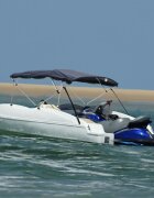 vidaXL Тента за лодка с 4 дъги мрежести страници 243x(170-182)x137 см