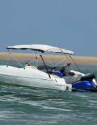 vidaXL Тента за лодка с 4 дъги мрежести страници 243x(170-182)x137 см