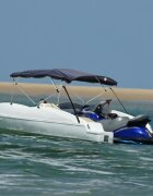 vidaXL Тента за лодка с 4 дъги мрежести страници 243x(185-198)x137 см