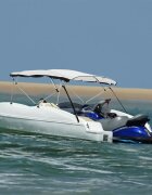 vidaXL Тента за лодка с 4 дъги мрежести страници 243x(230-244)x137 см