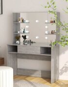 vidaXL Тоалетка с LED лампи 100x40x135 см МДФ бетонно сиво