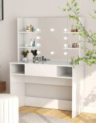 vidaXL Тоалетка с LED лампи 100x40x135 см МДФ сияйно бяло