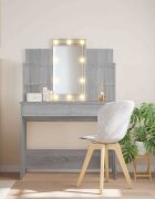 vidaXL Тоалетка с LED лампи сив сонома 96x40x142 см