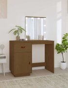 vidaXL Тоалетка с LED Меденокафяв 95x50x1335 см борово дърво масив