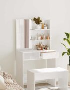 vidaXL Тоалетка с огледало бял гланц 745x40x141 см