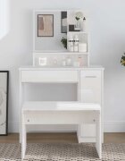 vidaXL Тоалетка с огледало бял гланц 865x35x136 см