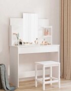 vidaXL Тоалетка с огледало бяла 96x39x142 см