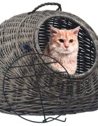 vidaXL Транспортен кош за котки сив 45x35x35 см естествена върба